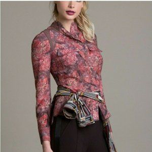 Byron Lars Fitted Red Cream Tie Front Blouse